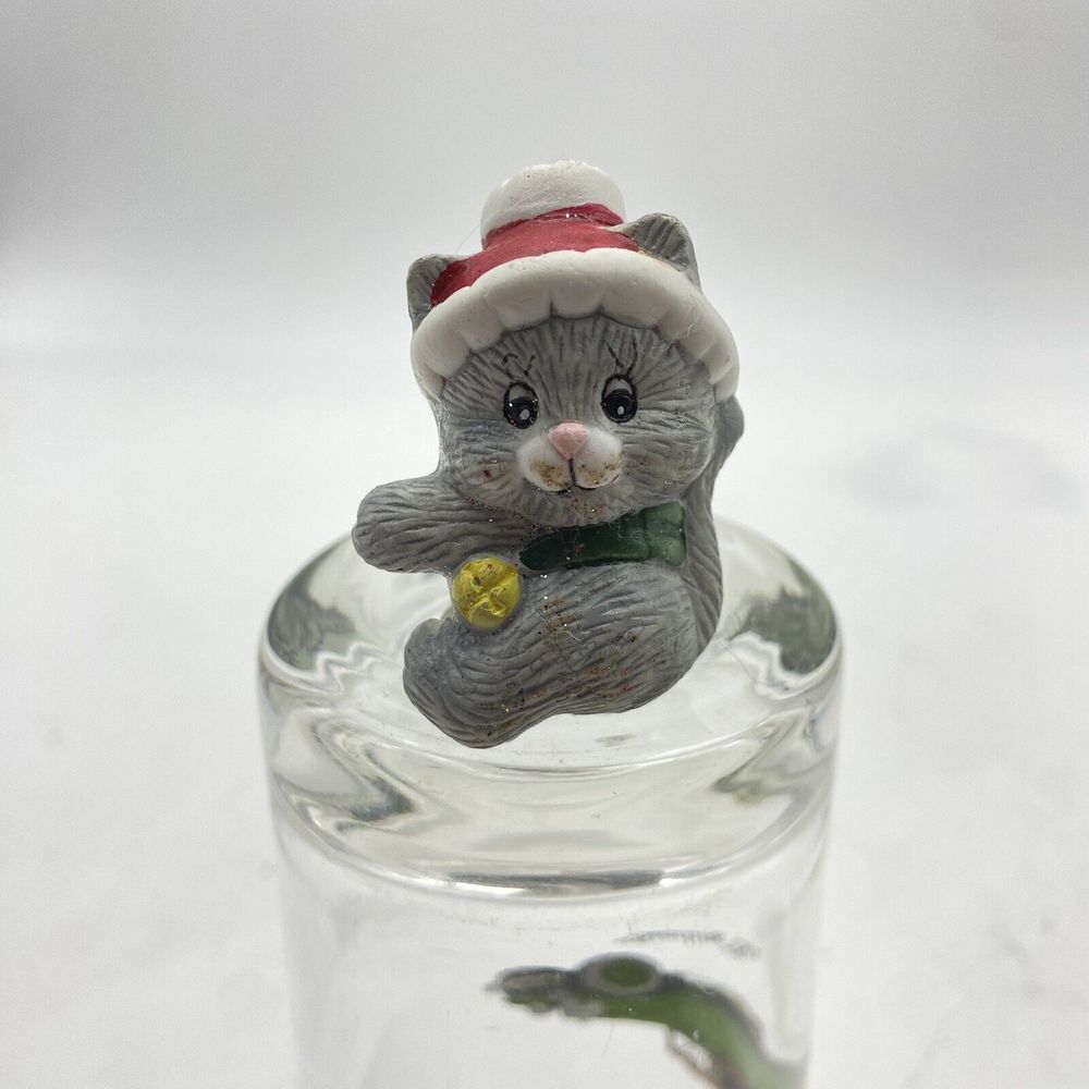 Vintage Christmas Cat Candle Hugger Ceramic Kitty in Santa Hat Holiday Whimsical